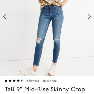 Madewell tall mid-rise size 32 skinny crop jeans in delmar wash: eco edition